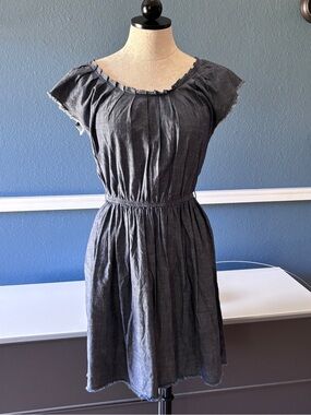 LC Lauren Conrad Women's Frayed Chambray Blue Fit & Flare Dress Size Small- NWT